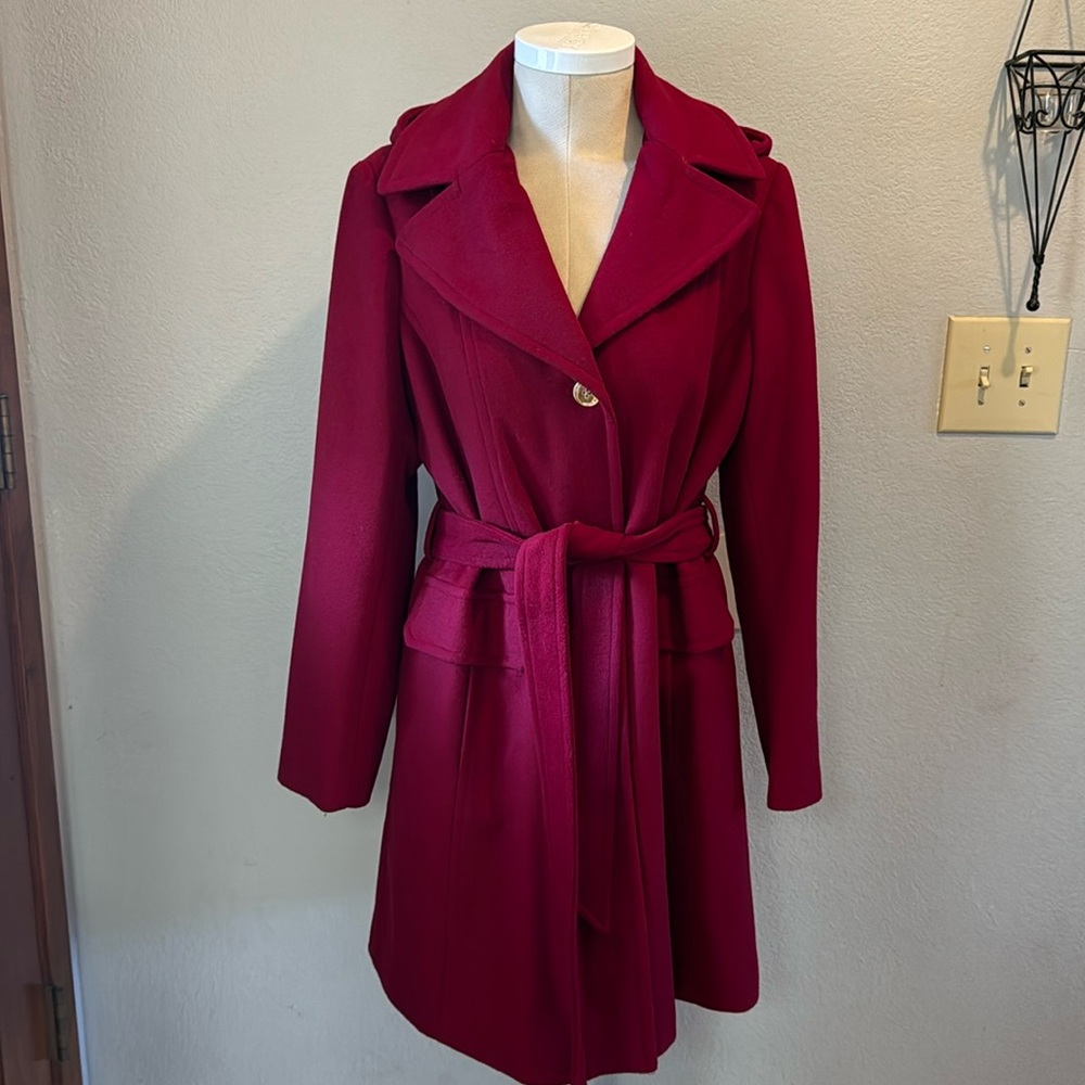 Michael Kors wool blend burgundy trench coat.